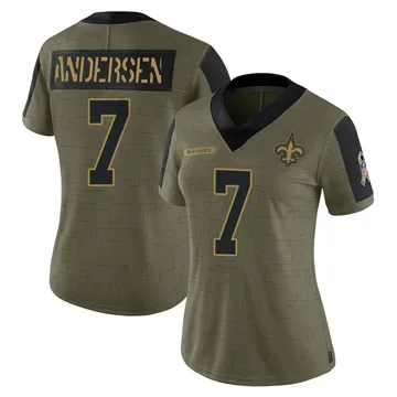 Women's Nike New Orleans Saints Morten Andersen Olive 2021 Salute To Service Jersey - Limited